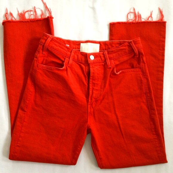 MOTHER Hustler Ankle Fray Poppy Red Sz 28 - Picture 1 of 10